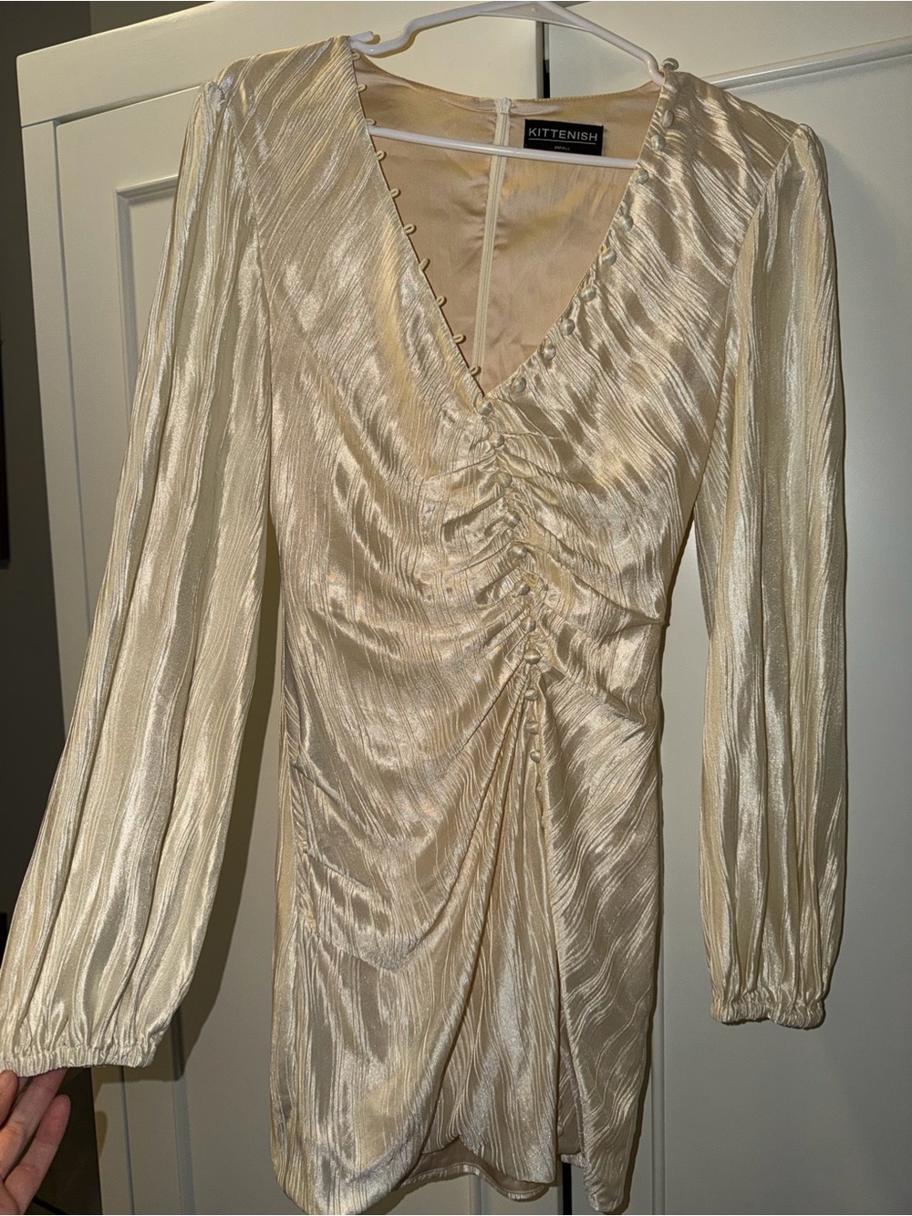 Champagne Ruched V-Neck Long Sleeve Dress- perfect sexy bride to be!